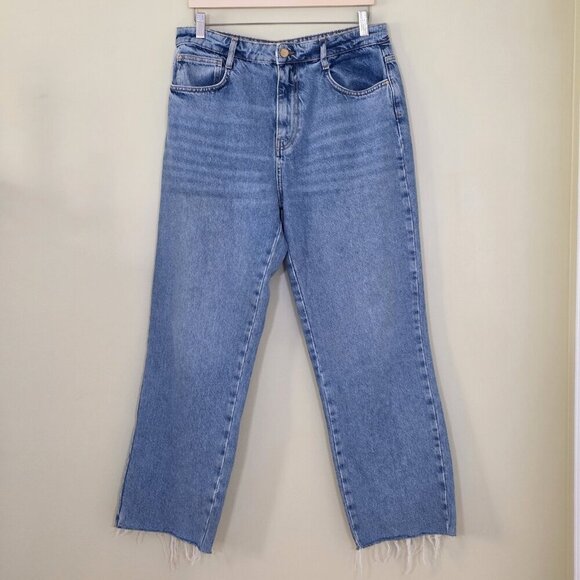 Zara Denim - Zara Jeans Womens 12 Blue Straight Leg Cotton Boho Hippie Raw Hem Preppy Denim
